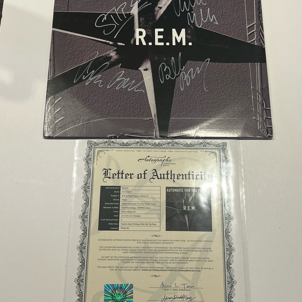 R.E.M. (4 Signed) Automatic For The People Vinyl, COA